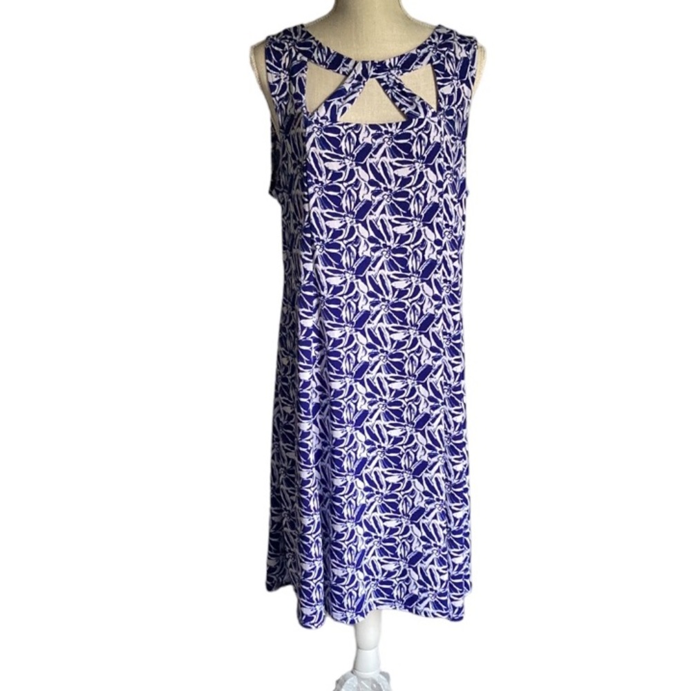 Perceptions New York Sleeveless Triangle Cut Out Neckline Blue Dress